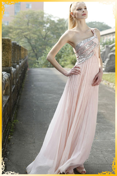 Chiffon Long Occasion Dress - Pink Formal Dress - Click Image to Close
