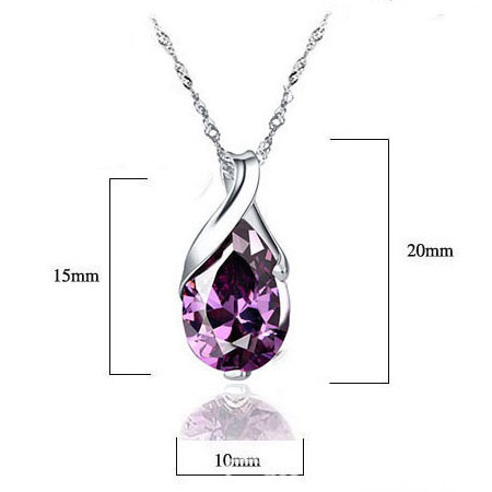 Women Sterling Silver Amethyst Tear Water Drop Pendant Necklace - Click Image to Close