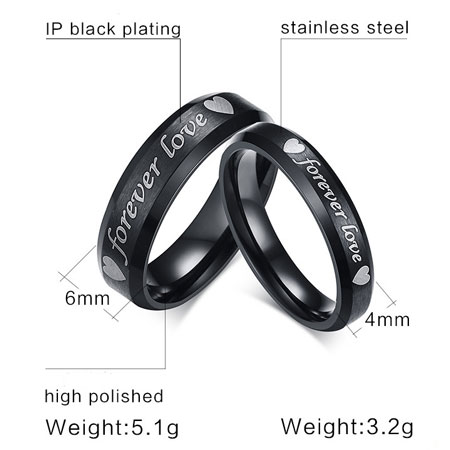 Forever Love Engraved Black Titanium Ring Sets for Men and Women - Click Image to Close