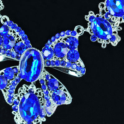 Blue Rhinestone Multi Sapphire Wedding Necklace Earrings Sets - Click Image to Close