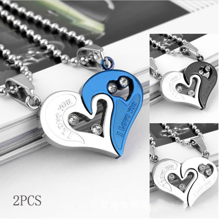 Two Half Hearts I Love You Broken Heart Necklaces for Couples - Click Image to Close