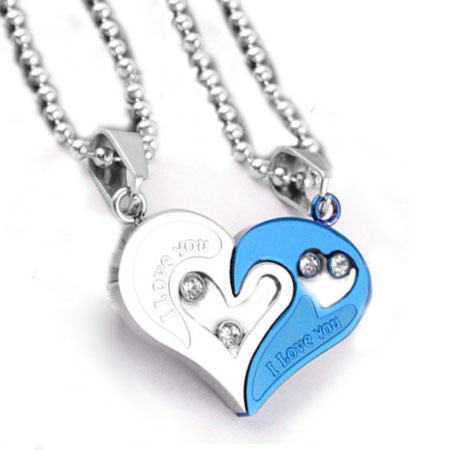Two Half Hearts I Love You Broken Heart Necklaces for Couples - Click Image to Close