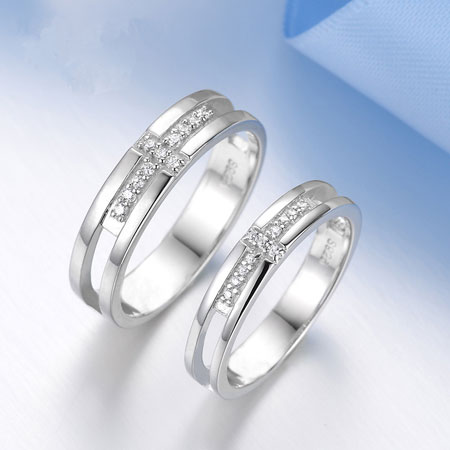 Christian Silver Celtic Cross CZ Wedding Engagement Rings Set - Click Image to Close