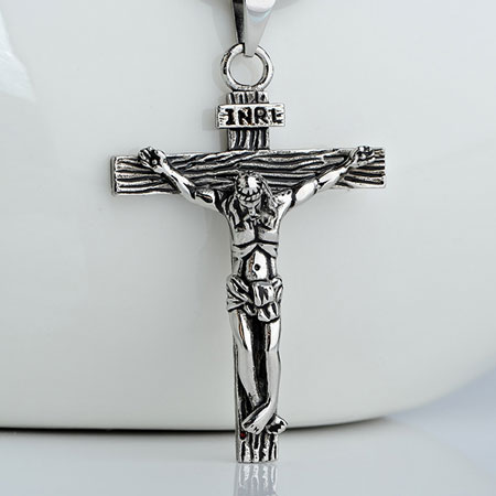 Catholic Jesus Cross Pendant Titanium Crucifix Necklace for Men - Click Image to Close