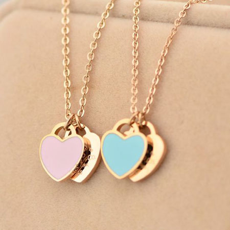Women's 18K Rose Gold Love Heart Necklace for Girlfriend - Click Image to Close