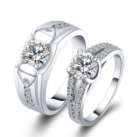 Matching Cubic Zirconia Wedding Engagement Rings for Couples - Click Image to Close