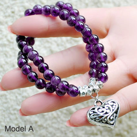 Double Strand Natural Amethyst Beaded Charm Bracelets for Women - Click Image to Close