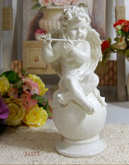 Christening Gifts for Boys with Angel Playing the Flute Figurine - Click Image to Close