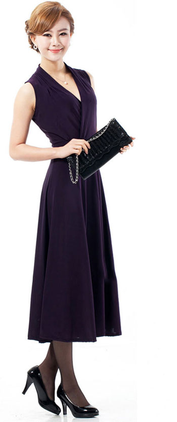 Purple Long Semi Formal Modest Dresses with Sleeves