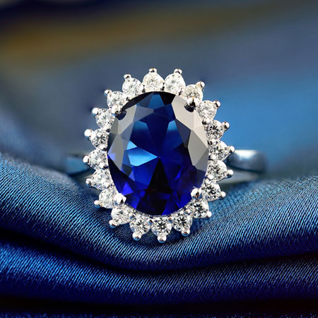 Dark Blue Natural Sapphire Silver Engagement Rings for Women - Click Image to Close
