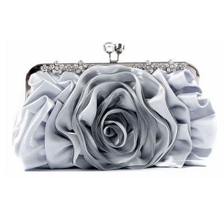 Silver Satin Evening Bags Red Clutch - Click Image to Close