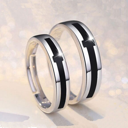 Black Onyx Cross Sterling Silver Purity Rings for Guys & Girls - Click Image to Close