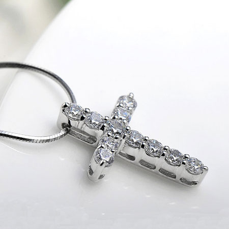 Unique Bamboo Inspired Sterling Silver Cross Necklace for Women - Click Image to Close