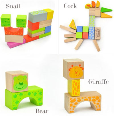 Animal Colorful Building Bricks 50 PCS Wooden Blocks for Kids - Click Image to Close
