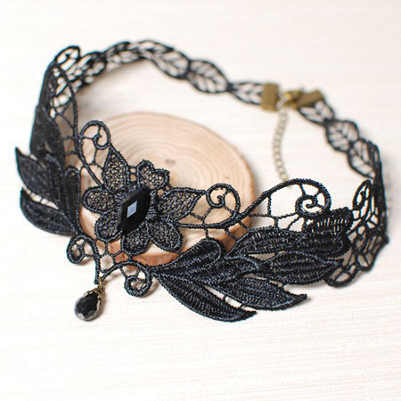 Victorian Style Gothic Black Lace Choker Necklace - Click Image to Close