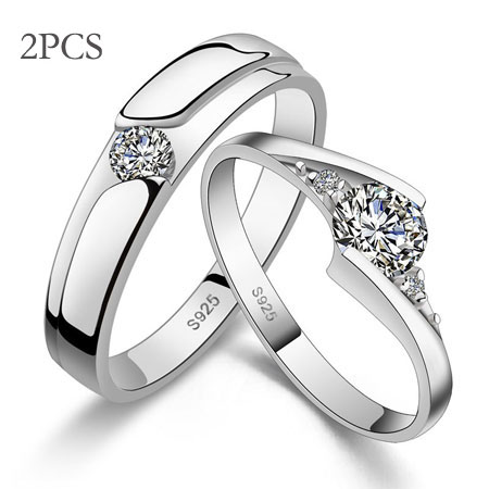 Couples Sterling Silver Cubic Zirconia Engraved Promise Rings - Click Image to Close