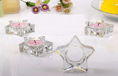 Christmas Star Tealight Holder - Crystal Glass Candle Holders - Click Image to Close