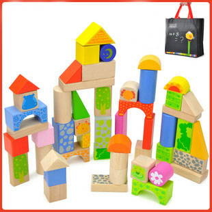 Animal Colorful Building Bricks 50 PCS Wooden Blocks for Kids