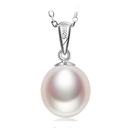 Sterling silver single pearl drop necklace for women