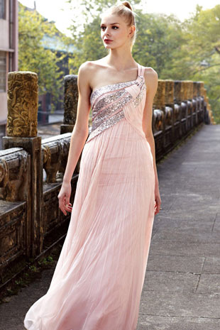 Chiffon Kleid für lange Anlässe - Rosa Abendkleid