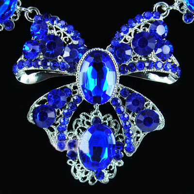 Blaue Strass Multi Saphir Hochzeit Halskette Ohrringe Sets