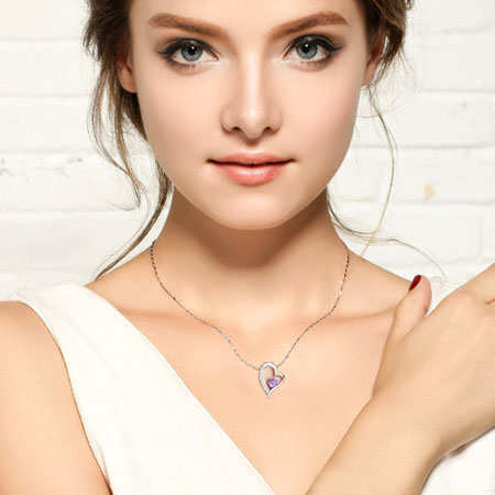 Sterlingsilber-Liebes-Herz-Halsketten mit Diamant für Damen
