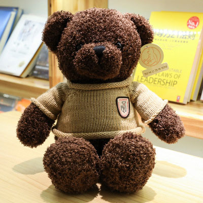 Weicher Plüsch-Teddybär in Rosa und Schokolade mit lockigen Haaren