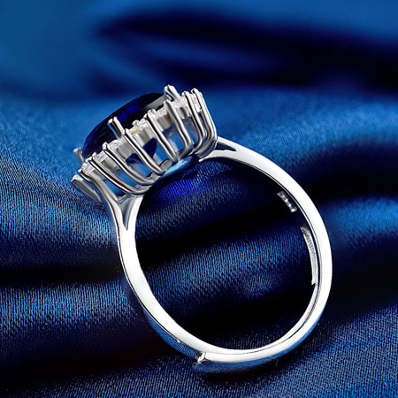Dunkelblaue natürliche Saphir-Silber-Verlobungsringe für Frauen