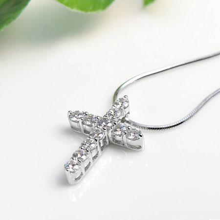 Einzigartige Bambus inspirierte Sterling Silber Kreuz Halskette für Frauen Necklace