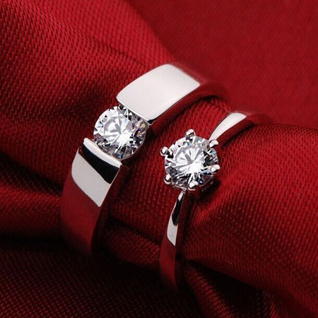 Conjuntos de anillos de bodas de plata esterlina CZ baratos para hombres y mujeres