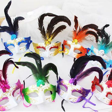 Máscaras de lujo para baile de máscaras Mardi Gras Máscaras de plumas