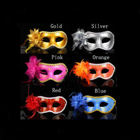 Máscaras de bola de mascarada de plumas de flores baratas