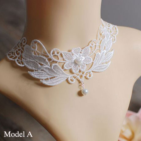 Collar de encaje blanco marfil gótico Lolita gargantilla de novia collar babero