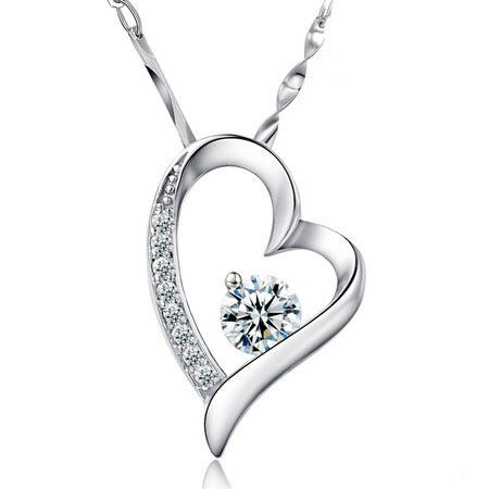 Collares Love Heart de Plata de Ley con Diamante para Mujer