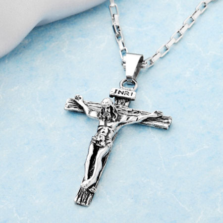 Pendentif Croix de Jésus Catholique Collier Crucifix en Titane pour Homme