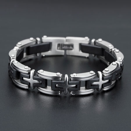 Bracelets contrastés en acier titane croisé noir et blanc pour homme