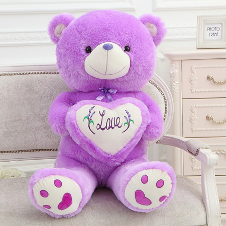 Mignons gros ours en peluche avec des coeurs blanc rose violet pour la Saint Valentin