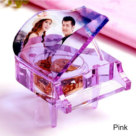 Boîte à musique de piano en cristal personnalisée avec image et chanson pour couple de mariage
