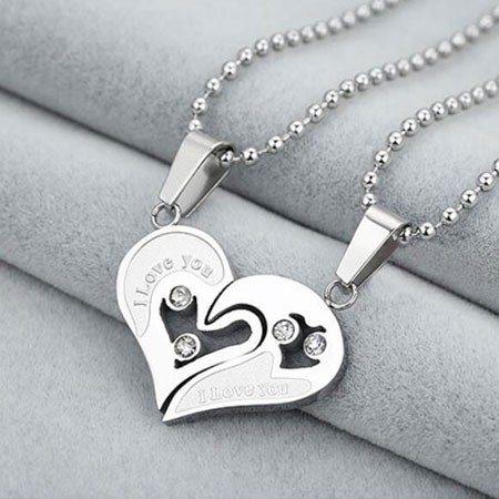 Two Half Hearts I Love You Broken Heart Necklaces for Couples