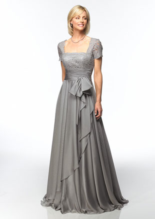 Silver Lace Sleeved Dresses for Mother of the Groom
