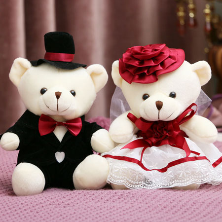 Wedding Decoration On Car Cute Teddy Bears Set