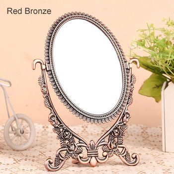Oval Bronze Carved Metal Frame Antique Table Mirrors