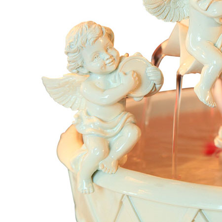 Small Indoor Tabletop Water Fountains Angel Cupid with Lights