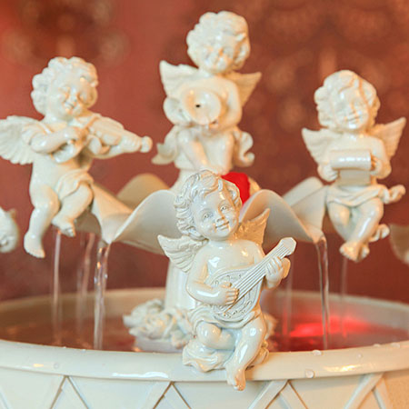 Small Indoor Tabletop Water Fountains Angel Cupid with Lights