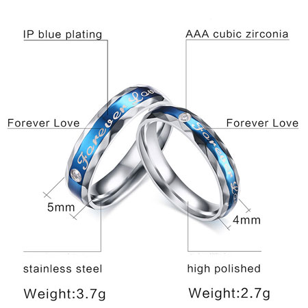 Set di anelli in titanio nero con incisione Forever Love per uomo e donna