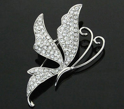 Spille a forma di farfalla con cristalli Swarovski in oro e argento