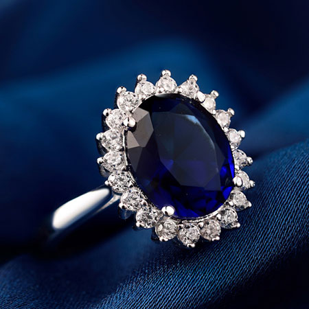 Anelli di fidanzamento in argento con zaffiro naturale blu scuro per le donne