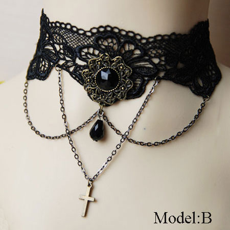 Collana girocollo in pizzo nero gotico in stile vittoriano