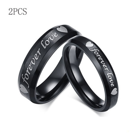 Forever Love Engraved Black Titanium Ring Sets for Men and Women