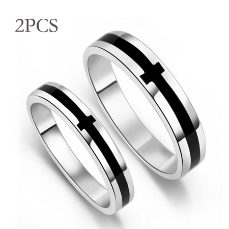 Black Onyx Cross Sterling Silver Purity Rings for Guys & Girls